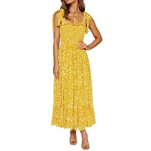 Irregular Polka Dot Ruffle Midi Dress with adjustable straps